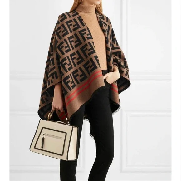 FENDI FF logo jacquard reversible poncho cape wrap - Picture 2 of 9